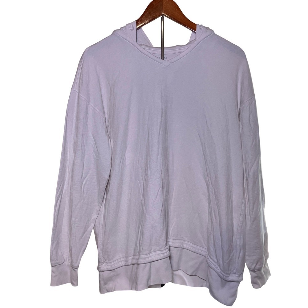 ATHLETA Women's Size M White V-Neck Hoodie Long Sleeve Casual Lounge Sweatshirt